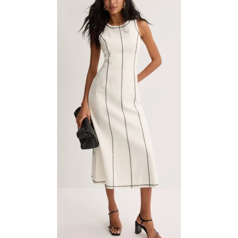 Donna Morgan Dress Sleeveless Midi Stitching Detail Off White Blue 10